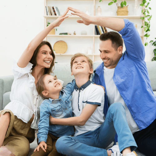 Happy family with parents and children
