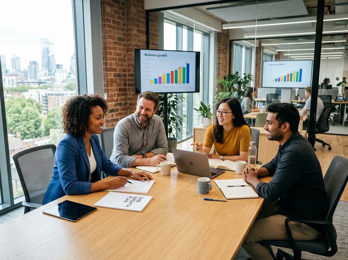 Small to mid-sized business team collaborating